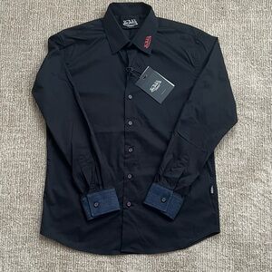 Von Dutch Originals Men’s Black Button Up Long Sleeve Denim Cuffs Small NWT